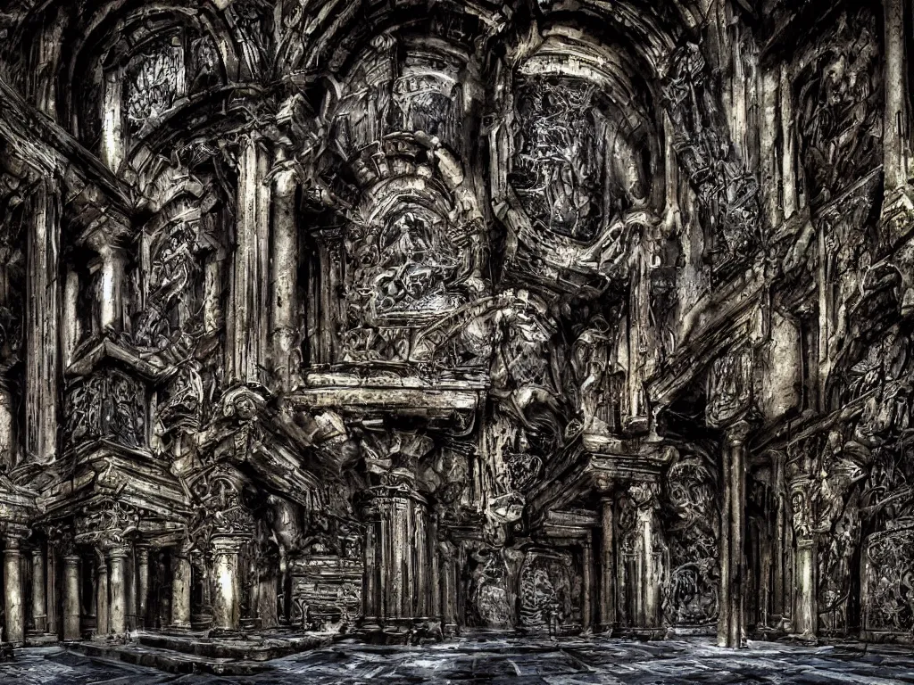 Prompt: dark cybernetic gothic temple of antichrist high quality hdr photo art by giger, beksinsky, wayne barlove, greg rutkovski