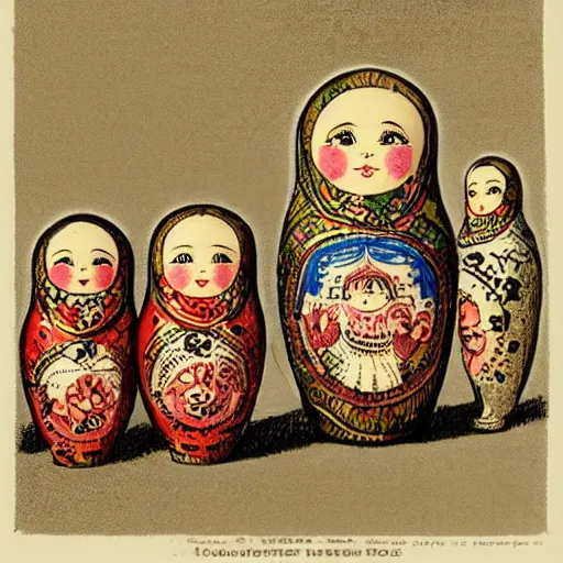 Prompt: matryoshka doll drawn by john tenniel