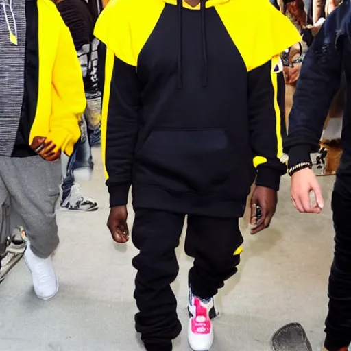 Prompt: kanye west in a yellow pikachu! hoody