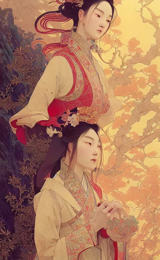 Image similar to ancient chinese beauties, highly detailed, digital painting, artstation, concept art, sharp focus, illustration, art by greg rutkowski and alphonse mucha and victo ngai
