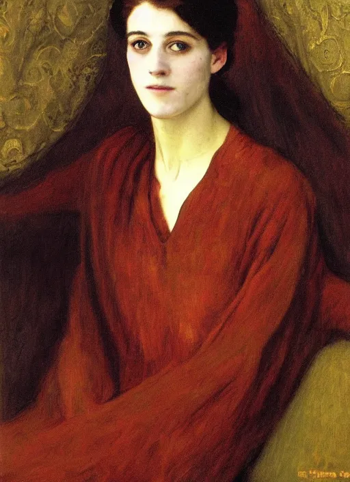 Prompt: a portrait of elizabeth fraser, by thomas cooper gotch and simeon solomon