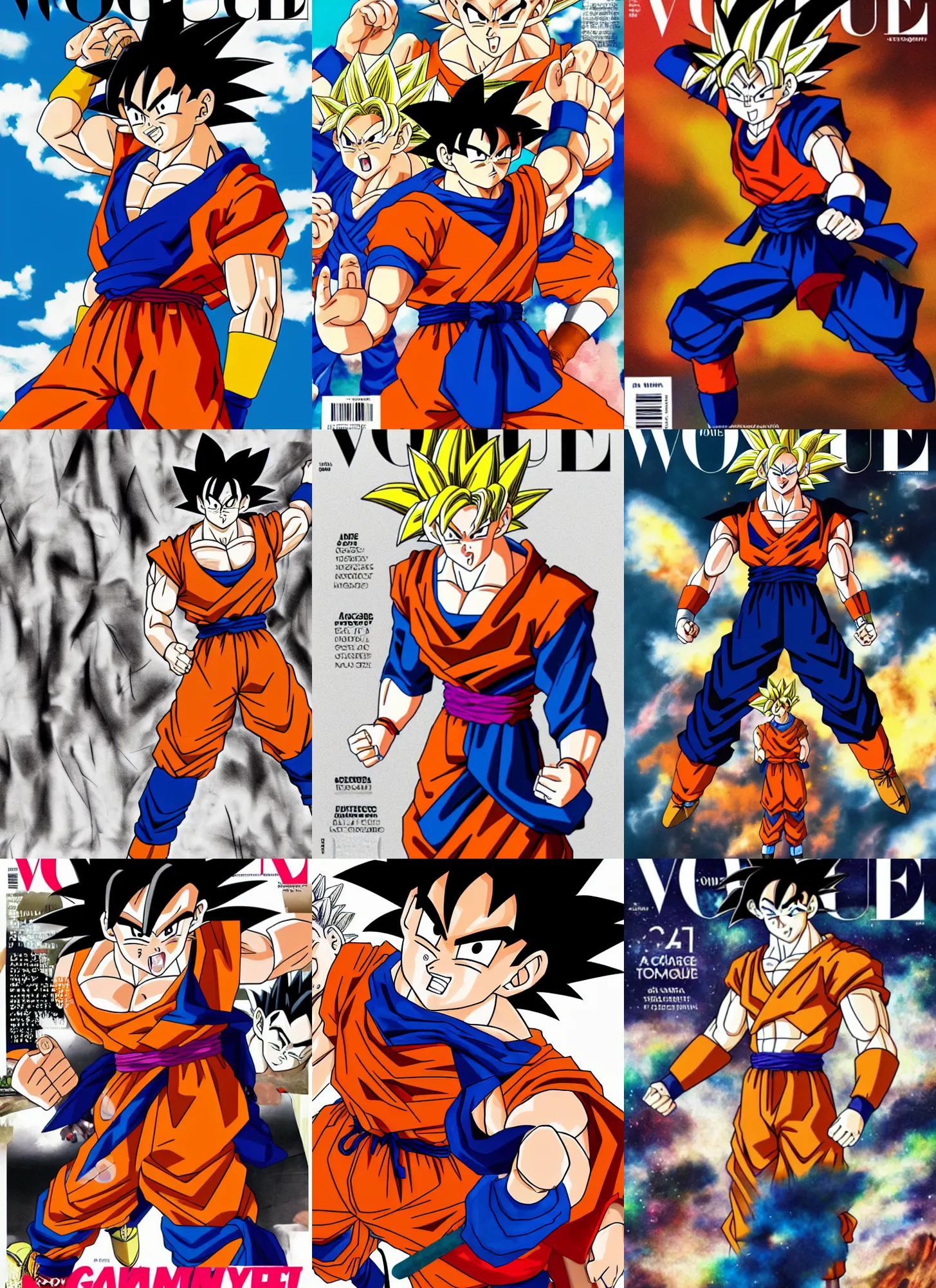 Prompt: a photograhpy of goku on a vogue cover