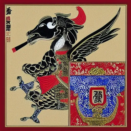 Image similar to “ asian heraldry, highly detailed, painted, realistic, historical, coat of arms ”