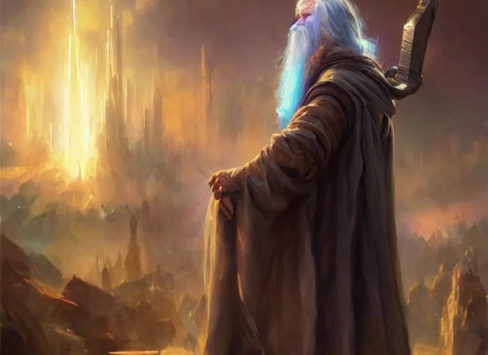 Image similar to cyberpunk gandalf by vladimir volegov and alexander averin and delphin enjolras and daniel f. gerhartz