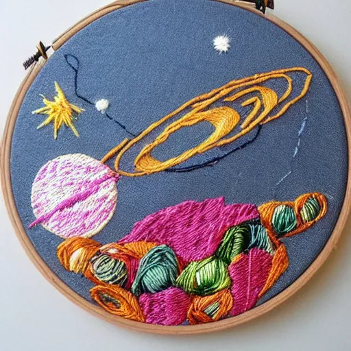 Prompt: Liminal space in outer space!!!, embroidery