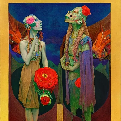 Image similar to the bone crown, by annie swynnerton and nicholas roerich and diego rivera, elaborate costume, flowers, iridescent beetles, rich color, dramatic cinematic lighting, smooth, sharp focus, extremely detailed