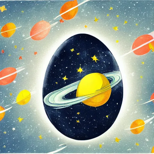 Prompt: an illustration of an egg floating in space, prolific, stunning