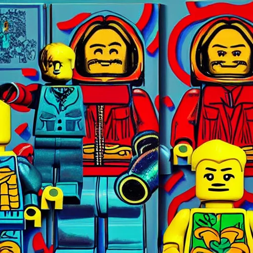 Image similar to detailed oil painting of a lego man in detail in space by james jean, by andy warhol, by frida kahlo