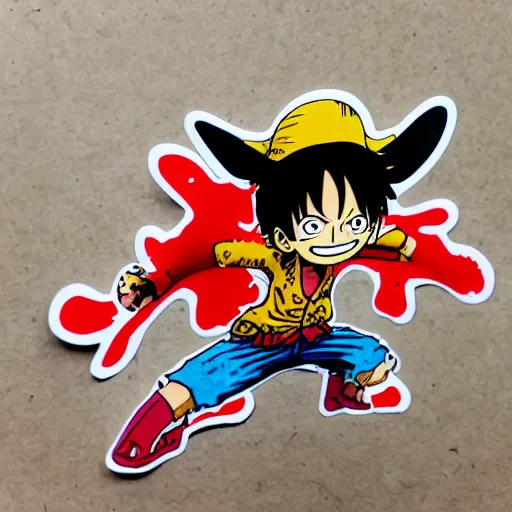 Image similar to die cut sticker, luffy is joyboy, splatter paint on paper