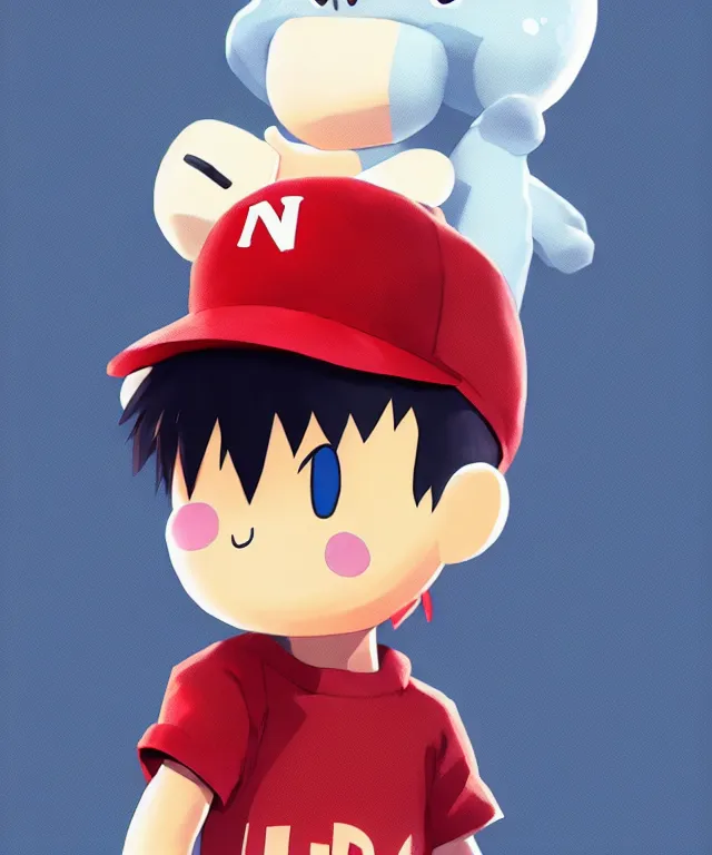 Image similar to ness from earthbound in the art style of ufotable studios, crisp 8 k line art, digital painting, artstation, concept art, matte, sharp focus, hyper realistic lighting, illustration