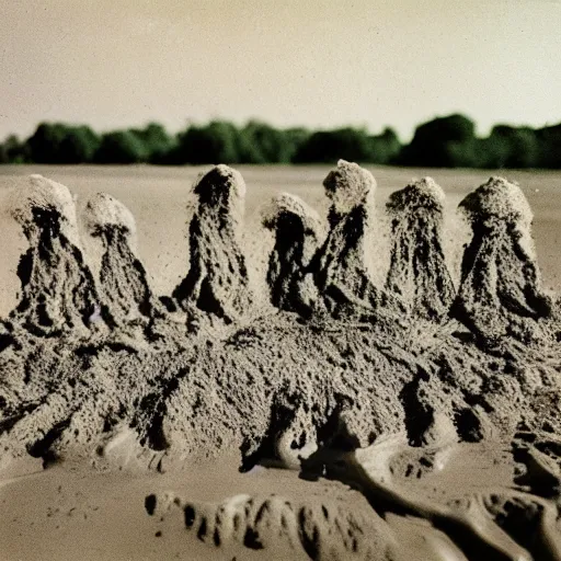 Prompt: melting dancers made of clay and mud on a tanztheater of nature, ultradetailled, ektachrome,