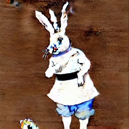 Image similar to water colour illustration of a rabbit wearing a ww1 uniform