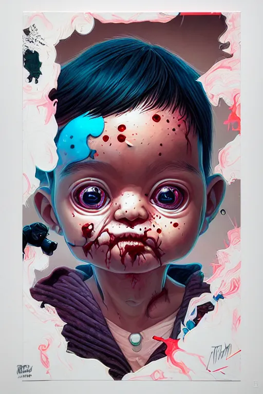 Image similar to a baby zombie in a pocket, tristan eaton, victo ngai, artgerm, rhads, ross draws