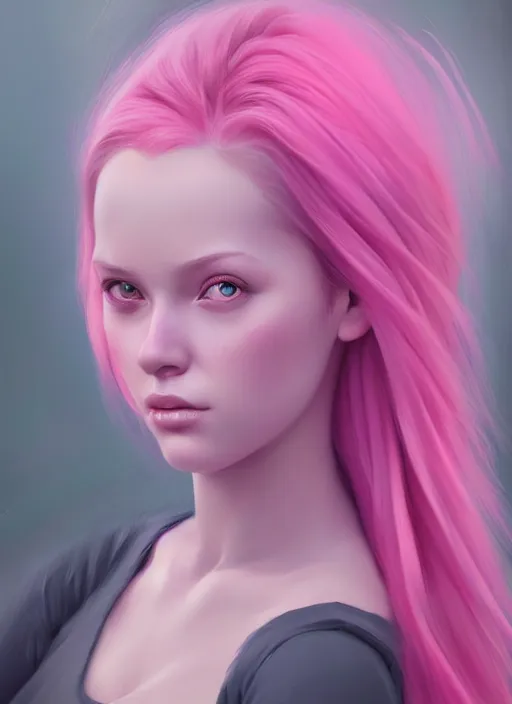 Image similar to a digital painting of a girl with pink hair, a photorealistic painting by charlie bowater, cgsociety, photorealism, daz 3 d, photorealistic, digital illustration