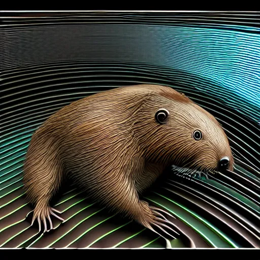 Prompt: hyperrealism computer simulation visualisation of parallel universe beavers in neofuturism sci - fi style by caravaggio rendered in mandelbulb 4 d and blender and octane render