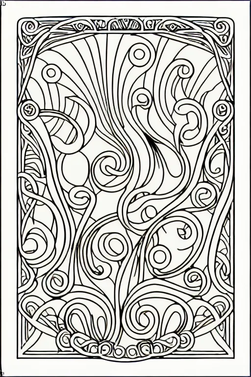 Image similar to vector images, art nouveau border designs, smooth lines, strong outline, coloring book outline