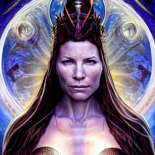 Prompt: evangeline Lilly as a priestess performing a miracle, symmetrical, smooth, sharp focus, art by magali villeneuve, concept art