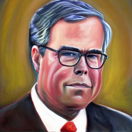 Prompt: painting of jeb bush in morrowind, beautiful, dreamy, warm, extreme details