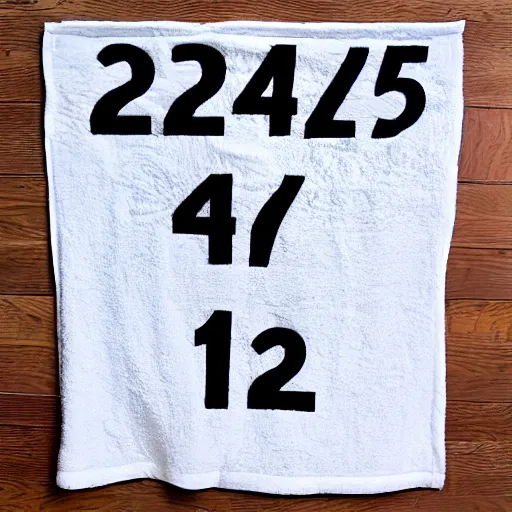 Prompt: a towel, the number!!! 4 2!!!, forty two