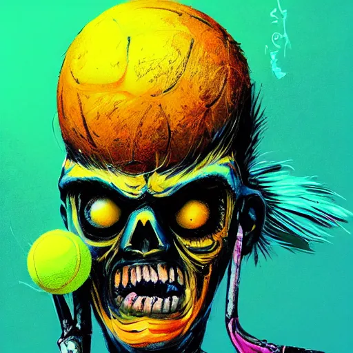 Image similar to a monster made out of tennis balls, tennis racket, colorful, digital art, fantasy, magic, trending on artstation, ultra detailed, professional illustration by Basil Gogos