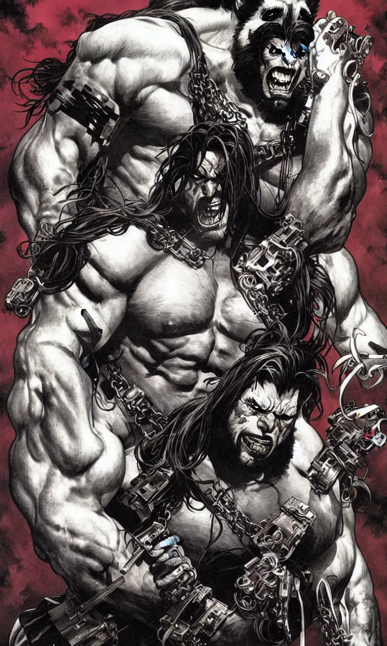 Prompt: lobo by simon bisley, photoshop, art by artgerm and greg rutkowski and alphonse mucha