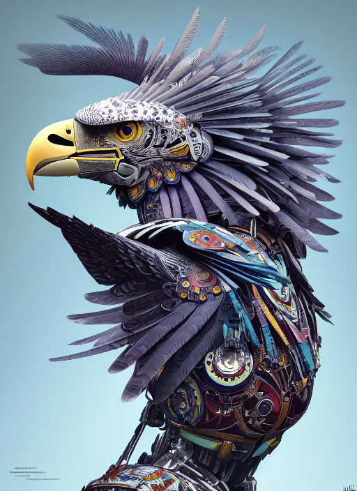 Image similar to symmetry!! portrait of a hybrid robot bird eagle, floral! horizon zero dawn machine, intricate, elegant, highly detailed, ray tracing, digital painting, artstation, concept art, smooth, sharp focus, illustration, art by artgerm and greg rutkowski and alphonse mucha, 8 k