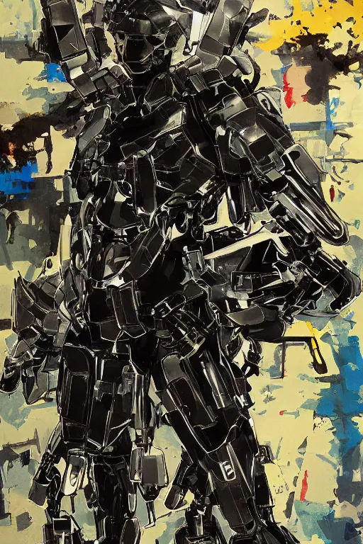 Prompt: full body girl metal armor painting by yoji shinkawa