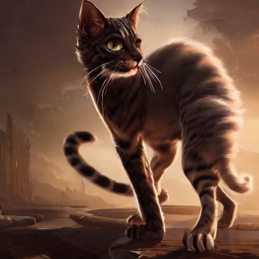 Image similar to digital painting of elegant but deadly feline cat with snake features hybrid, giant sepent furry cat chimera by Greg Rutkowski, magic the gathering concept art, trending on artstation, 4k resolution, ((in a super market Costco))