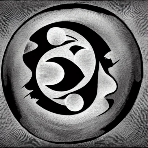 Image similar to one ape and one horse forming the shape of YinYang shaped, super details, conceptual, abstract, artistic