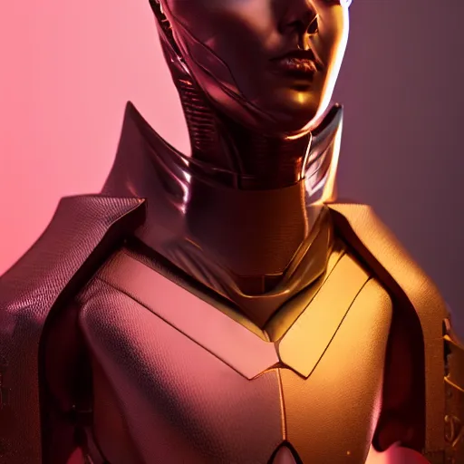 Image similar to portrait of a bust of knight with futuristic fashion elements created by yuuki morita and ludvig holmen, brilliantly colored, kingdoms of ether, octane render, 3 d animated, unreal engine 5, studio lighting, smooth surface