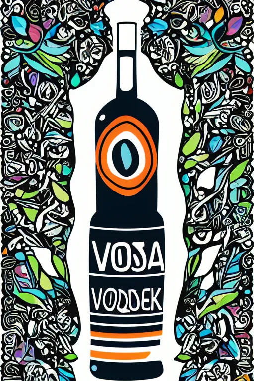 Image similar to Vodka bottle , sticker, colorful, illustration, highly detailed, simple, smooth and clean vector curves, no jagged lines, vector art, smooth