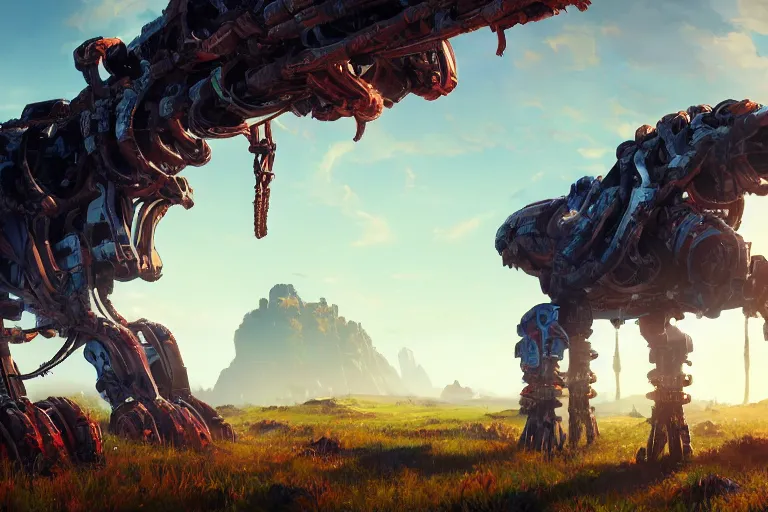 Image similar to tallneck machine mecanical creature robot of horizon forbidden west horizon zero dawn bioluminiscence global illumination ray tracing hdr fanart arstation by ian pesty and alena aenami artworks in 4 k