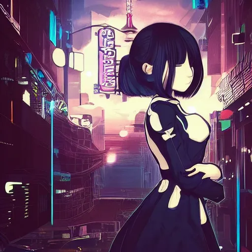 Image similar to Frequency indie album cover, luxury advertisement, indigo filter, blue and black colors. highly detailed post-cyberpunk sci-fi close-up schoolgirl in asian city in style of cytus and deemo, mysterious vibes, by Ilya Kuvshinov, by Greg Tocchini, nier:automata, set in half-life 2, beautiful with eerie vibes, very inspirational, very stylish, with gradients, surrealistic, dystopia, postapocalyptic vibes, depth of field, mist, rich cinematic atmosphere, perfect digital art, mystical journey in strange world, beautiful dramatic dark moody tones and studio lighting, shadows, bastion game, arthouse