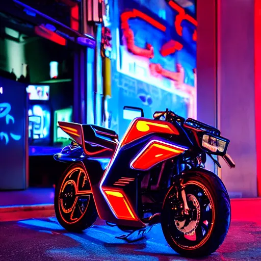 Image similar to cyber motorcycle through a futuristic tokyo neon lights