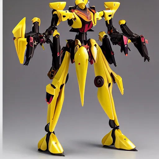 Image similar to futuristic caleana major mecha flying duck orchid body, sepals forming helmet, floral details, caleana major, 8 k hd resolution, barbatos gundam with floral inlay, bandai box art, star wars, makoto kobayashi, frank gehry, raymond swanland