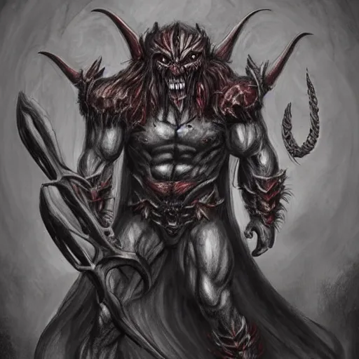 Image similar to intimidating cottagecore satanic demon warrior, muscular, dangerous, concept art, concept charakter