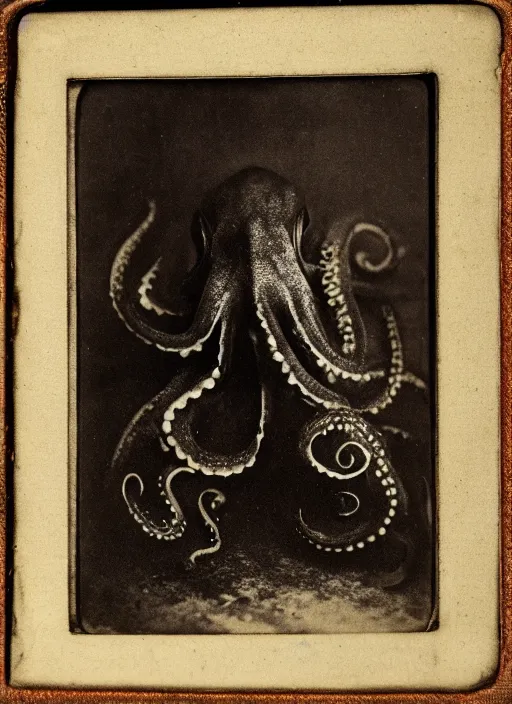 Image similar to wetplate daguerreotype portrait of a octopus by louis jacques mande daguerre