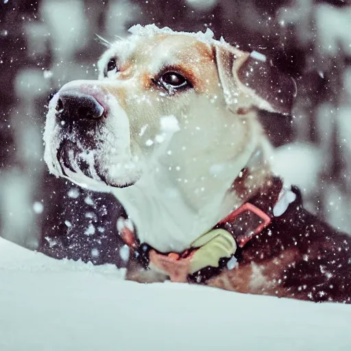 Prompt: detailed picture of a dog playing in the snow dressed as a fish 8 k