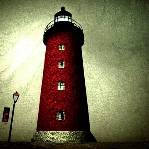 Image similar to a beautiful image of a lighthouse from silent hill, realistic, very detailed