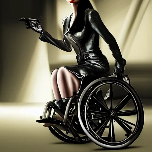 Image similar to modern stylized oil painting caricature of sansa eva green in wheelchair, cinematic dramatic lighting