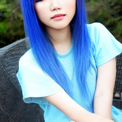 Prompt: cute asian girl with blue hair