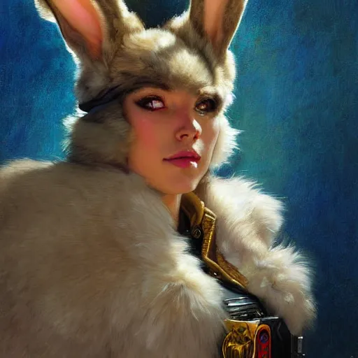 Image similar to portrait of a female furry bunny in a police uniform. shadowrun furaffiniy cyberpunk fantasy highly detailed painting by gaston bussiere craig mullins jc leyendecker gustav klimt artgerm greg rutkowski john berkey, bergey, craig mullins, ruan jia, raymond swanland, jeremy mann, tom lovell, alex malveda