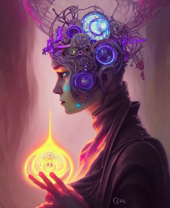 Image similar to whirlwind souls inside metaverse, half body, glowin eyes, tiara, pharaoh, forest, mushrooms, antiques, cyberpunk face, by loish, d & d, fantasy, intricate, elegant, highly detailed, colorful, vivid color, digital painting, artstation, concept art, art by artgerm and greg rutkowski and alphonse mucha and ruan jia