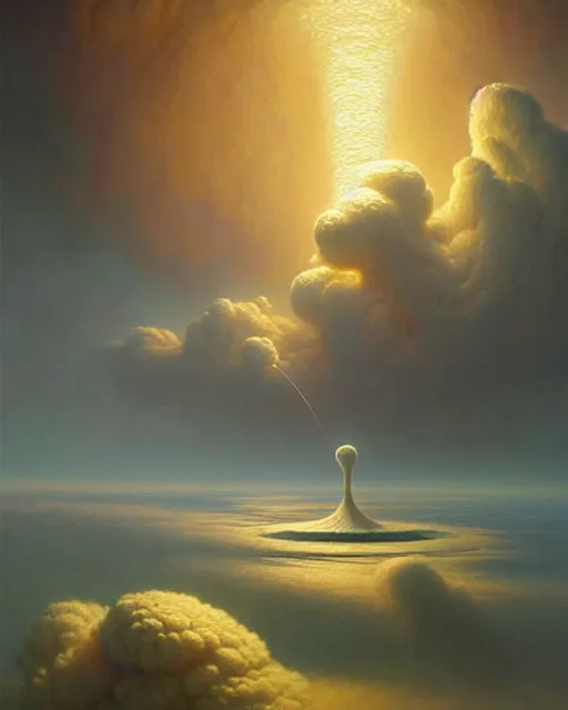 Image similar to a hyper - detailed 3 d render like a oil painting of venusian cloud farming, surrealism!!!!! surreal concept art, lifelike, photorealistic, digital painting, aesthetic, smooth, sharp focus, artstation hd, by greg rutkowski, bruce pennington, valentina remenar and asher duran,