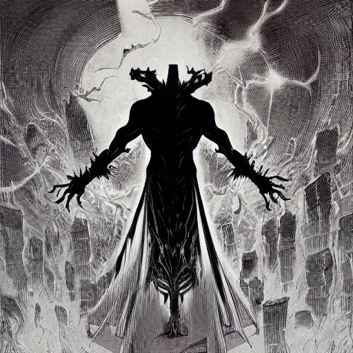 Prompt: full length body portrait of marvel villain eldrad, vibrant volumetric dark natural light, dark enlightenment, ink drawing by zdzislaw beksinski, jack kirby, tom lovell, alex malveda, greg staples