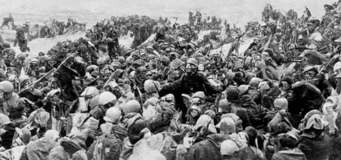 Image similar to the pope storming omaha beach during ww ii