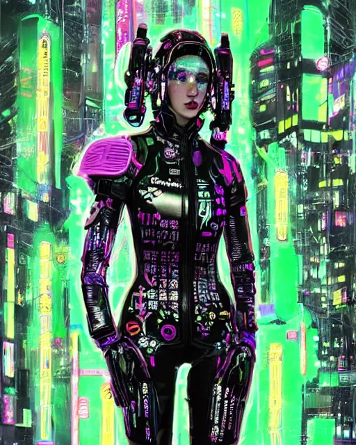 Image similar to detailed portrait Neon Operator Girl, cyberpunk futuristic neon, reflective catsuit, decorated with traditional Japanese ornaments by Ismail inceoglu dragan bibin hans thoma !dream detailed portrait Neon Operator Girl, cyberpunk futuristic neon, reflective puffy coat, decorated with traditional Japanese ornaments by Ismail inceoglu dragan bibin hans thoma greg rutkowski Alexandros Pyromallis Nekro Rene Maritte Illustrated, Perfect face, fine details, realistic shaded, fine-face, pretty face