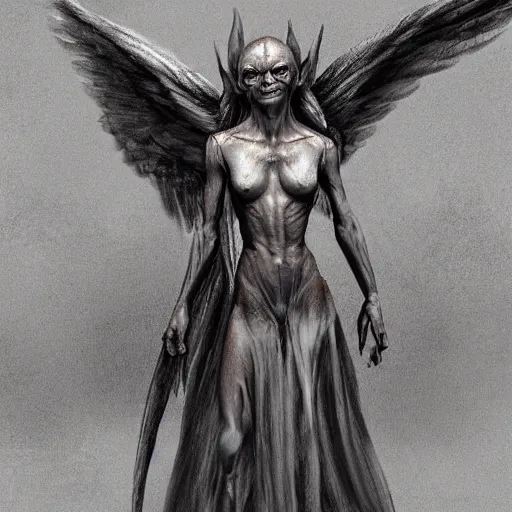 Image similar to concept art, angel gollum, artsation trending, highly detailed