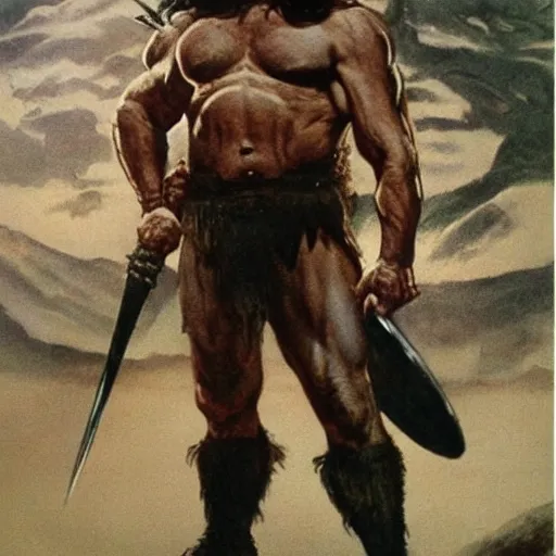 Image similar to full body portrait of walter white as conan the barbarian by frank frazetta