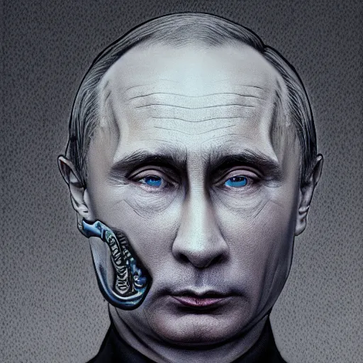 Image similar to bodyhorror portrait of vladimir putin who became a giant retarded lovecraftian worm, photo - realistic, color image, 2 k, highly detailed